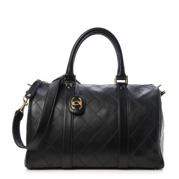 CHANEL Handbags - CHANEL Bicolor Coco Mark Handbag Boston Bag Leather Black